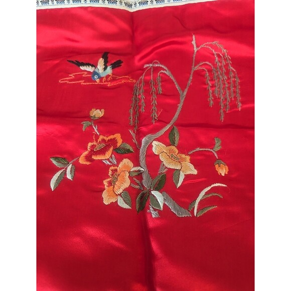 Vintage Chinese Silk/Satin Embroidered Square Throw Pillow, 15” Inches - Picture 3 of 12